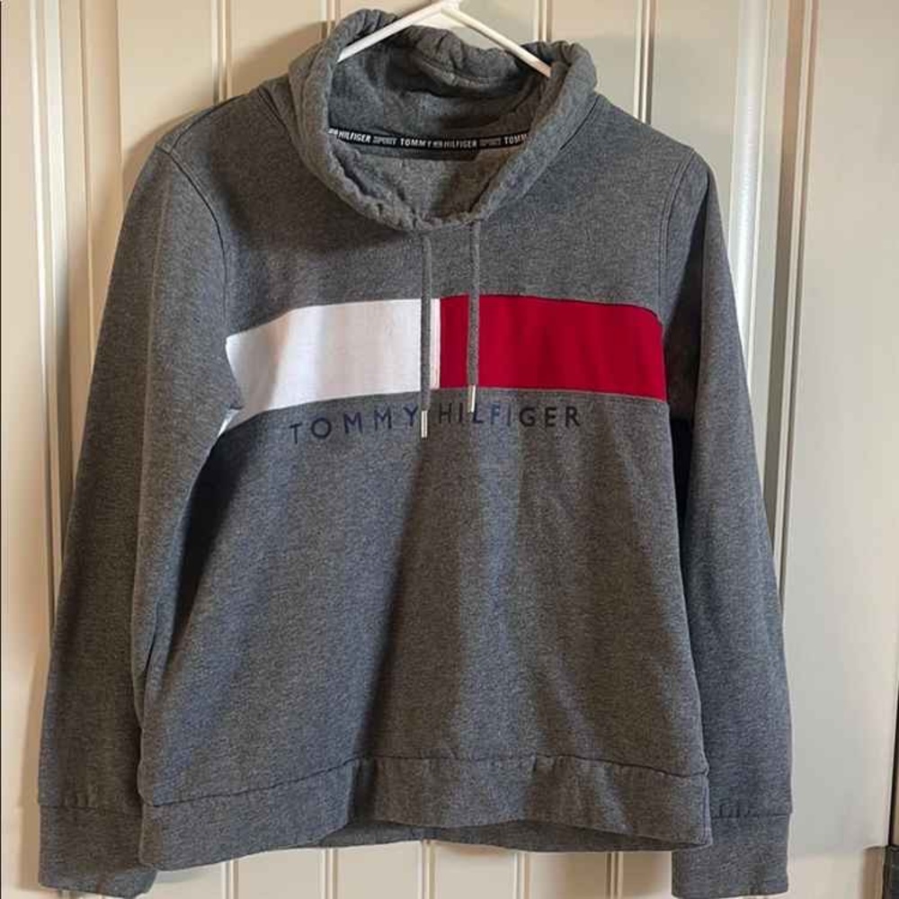 Tommy Hilfiger Gray Sweatshirt with Red and White Accents